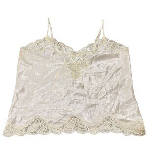 Vintage Victoria's Secret Women's White Satin Lace Floral Sleepwear Top Size S